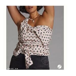 Anthropologie Tank  Bow Tie Polka Dot One Shoulder Sz Large Summer Graduation